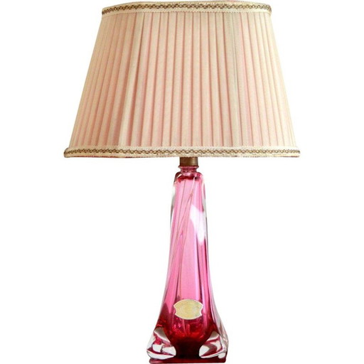 Mid century Val St-Lambert table lamp in pink crystal, Belgium 1960