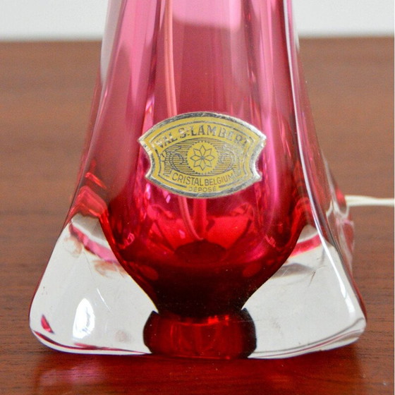 Image 1 of Lampada da tavolo Val St-Lambert di metà secolo in cristallo rosa, Belgio 1960