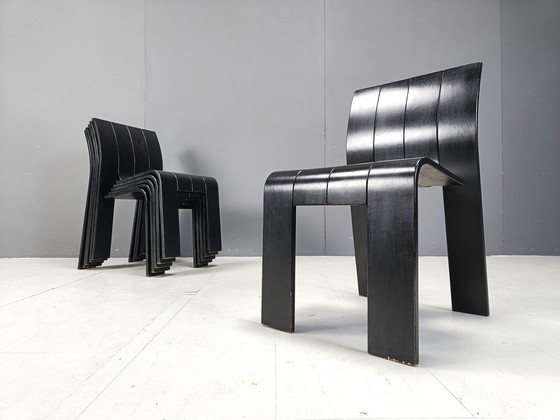 Image 1 of Set Of 6 Stackable Gijs Bakker Strip Chairs, 1980S