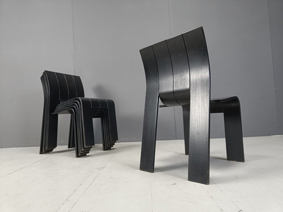 Image 1 of Set Of 6 Stackable Gijs Bakker Strip Chairs, 1980S