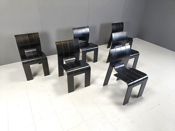 Image 1 of Set Of 6 Stackable Gijs Bakker Strip Chairs, 1980S