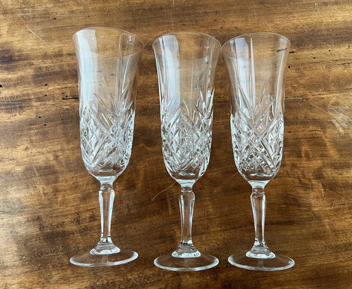 3x flûtes à champagne Cristal d'Arques modèle Masquerade