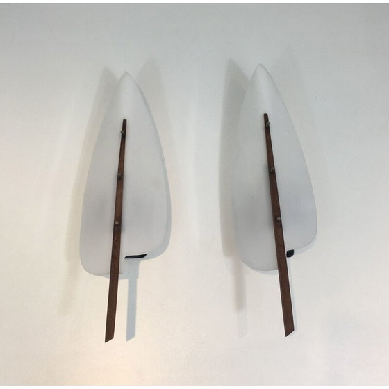 Image 1 of Coppia di lampade da parete vintage in plastica bianca e legno, 1970