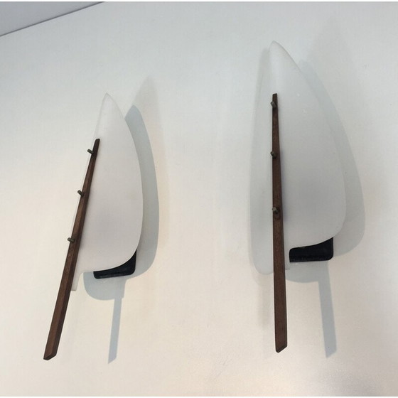 Image 1 of Coppia di lampade da parete vintage in plastica bianca e legno, 1970