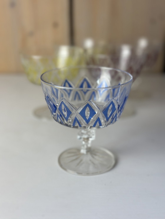 Image 1 of 6 x VMC Reims Harlequin Coupé glasses from the 1960s