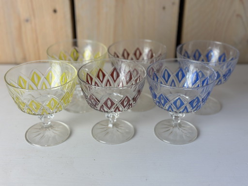 6 x VMC Reims Harlequin Coupé glasses from the 1960s