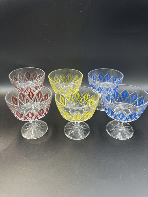 6 x VMC Reims Harlequin Coupé glasses from the 1960s