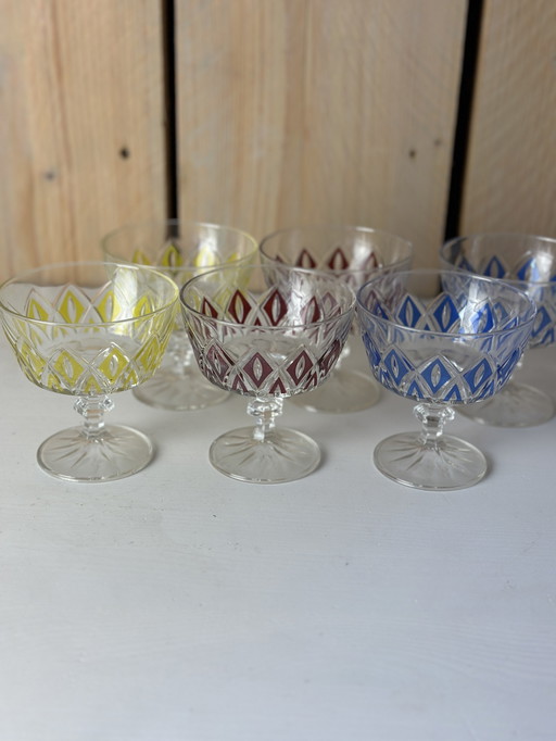 6 x VMC Reims Harlequin Coupé glasses from the 1960s