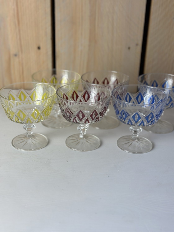 Image 1 of 6 x VMC Reims Harlequin Coupé glasses from the 1960s