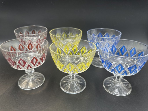 6 x VMC Reims Harlequin Coupé glasses from the 1960s