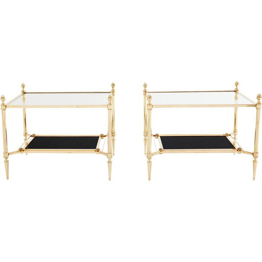 Pair of vintage side tables in brass and opaline glass for La Maison Jansen, 1970
