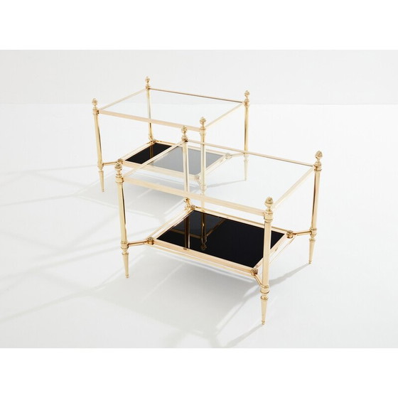 Image 1 of Pair of vintage side tables in brass and opaline glass for La Maison Jansen, 1970
