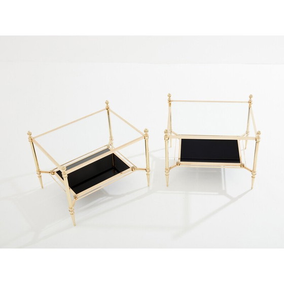 Image 1 of Pair of vintage side tables in brass and opaline glass for La Maison Jansen, 1970