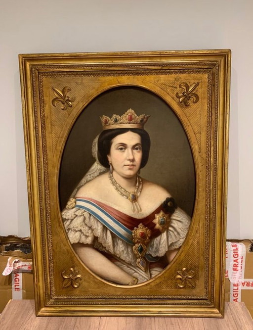 Portrait Isabel Ii Of Spain. Xix Siecle.