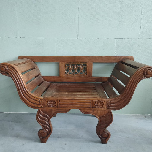 Antique Bench Loveseat Wood Asian