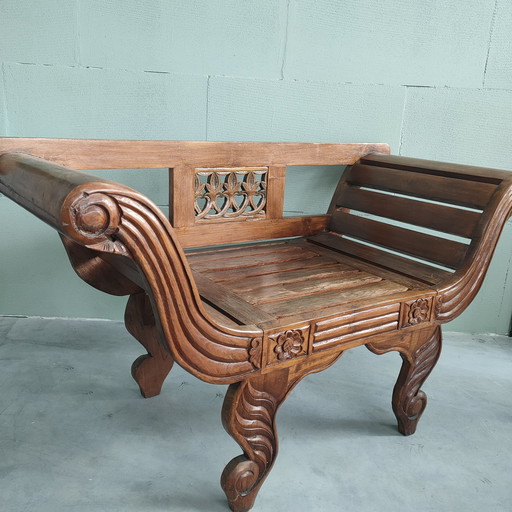 Antique Bench Loveseat Wood Asian