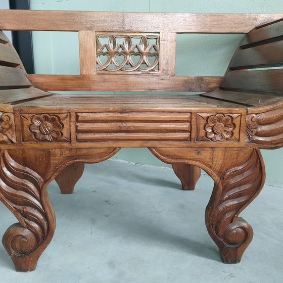 Image 1 of Antique Bench Loveseat Wood Asian