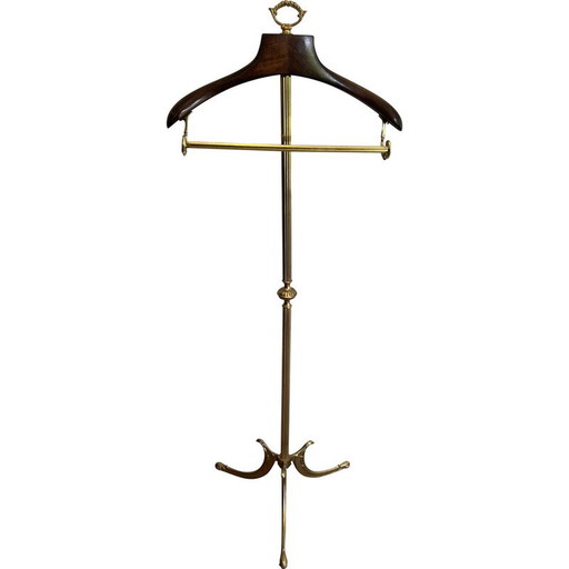 Vintage brass and wood valet, France 1940