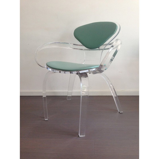 Image 1 of Vintage lucite chair with green back, 1980