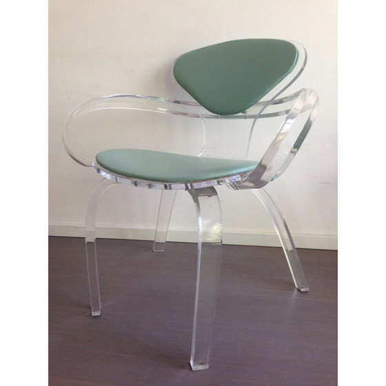 Image 1 of Vintage lucite chair with green back, 1980