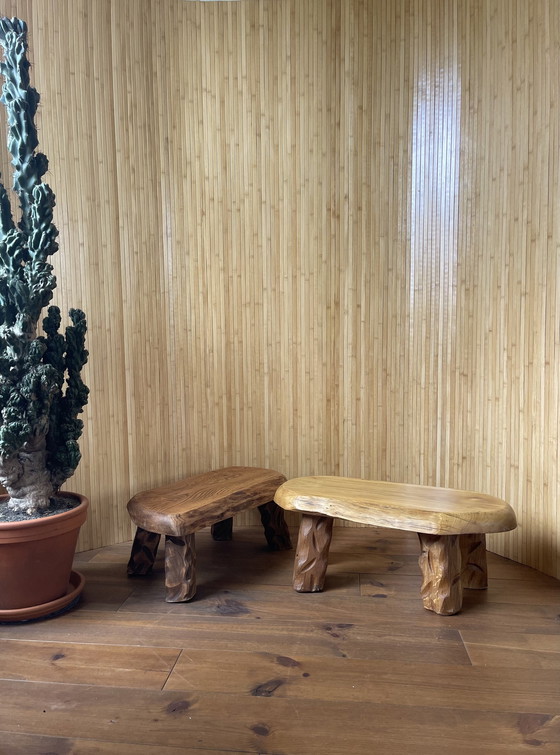 Image 1 of Brutalist Wabi-Sabi Solid Oak Stools / Side Tables