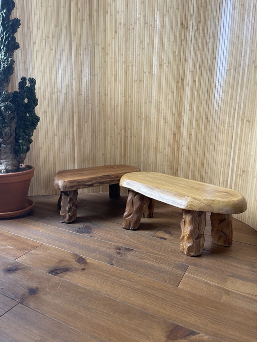 Brutalist Wabi-Sabi Solid Oak Stools / Side Tables