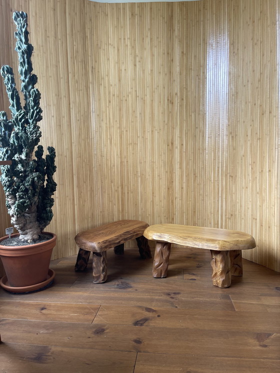 Image 1 of Brutalist Wabi-Sabi Solid Oak Stools / Side Tables