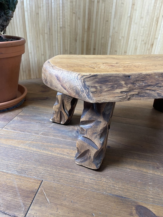 Image 1 of Brutalist Wabi-Sabi Solid Oak Stools / Side Tables