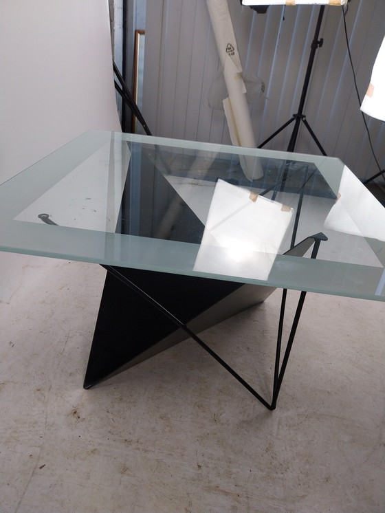 Image 1 of 1 X 1980'S Glass With Metal Memphis Style Coffee Table