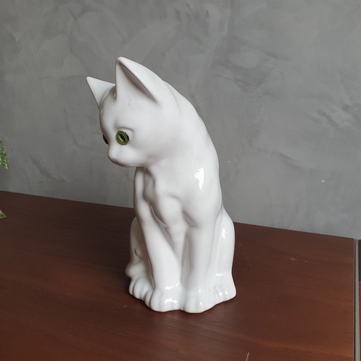 Statua di gatto vintage anni '80 con occhi di vetro