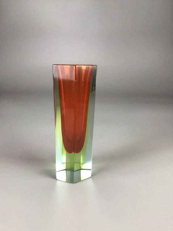 Image 1 of Sommerso block vase orange green