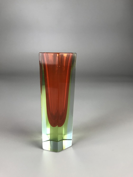 Image 1 of Sommerso block vase orange green