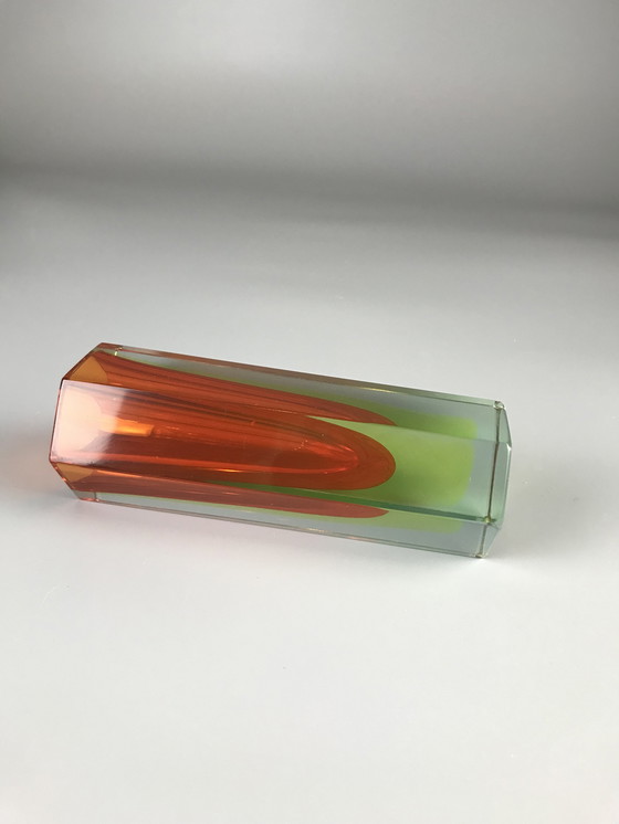 Image 1 of Sommerso block vase orange green