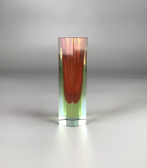 Sommerso block vase orange green