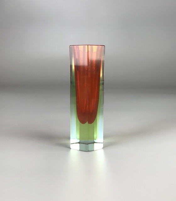 Image 1 of Sommerso block vase orange green