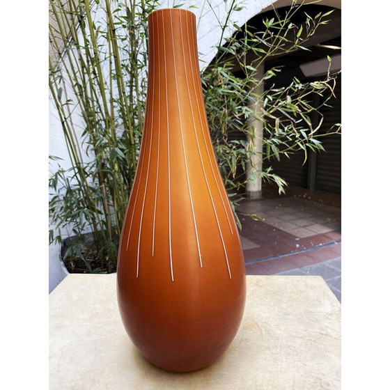 Image 1 of Vaso vintage in ambra decorato con raggi bianchi e un rosso di Salviati Murano Francesco lucchese, 2005