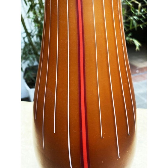 Image 1 of Vaso vintage in ambra decorato con raggi bianchi e un rosso di Salviati Murano Francesco lucchese, 2005