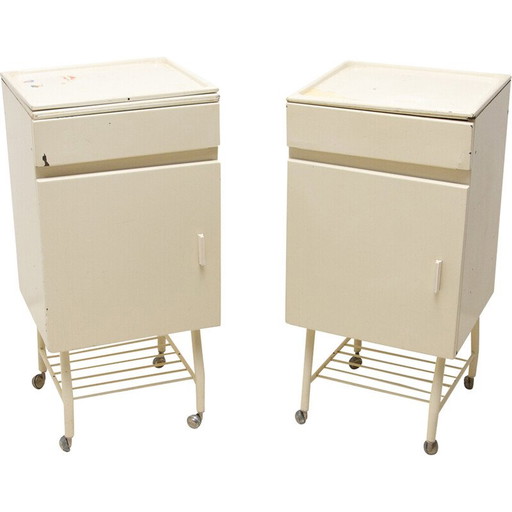 Pair of vintage tin night stands, Czechoslovakia 1970