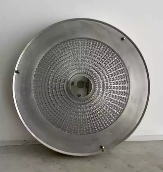 Image 1 of Vintage Metal And Pressed Glass Ceiling Light, France 1970