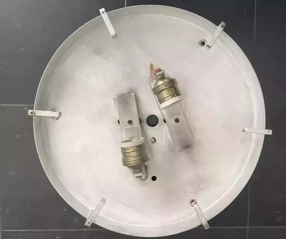 Image 1 of Vintage Metal And Pressed Glass Ceiling Light, France 1970