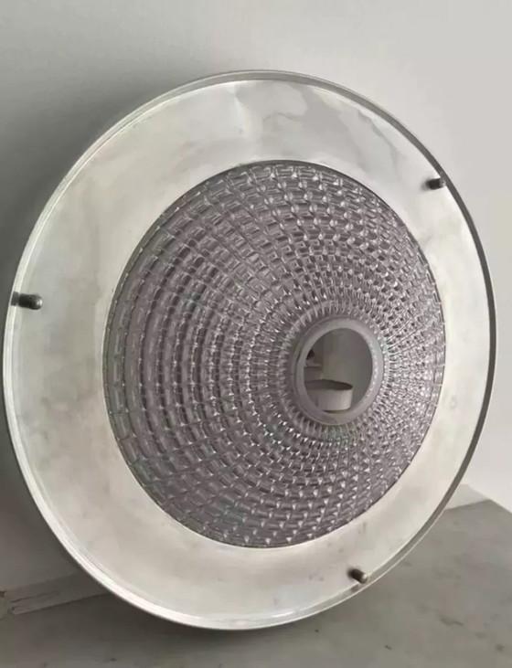 Image 1 of Vintage Metal And Pressed Glass Ceiling Light, France 1970