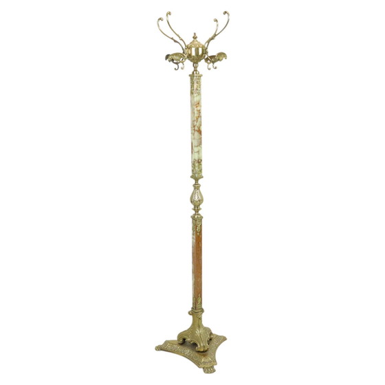 Image 1 of Hollywood Regency Coat Stand Onyx And Brass