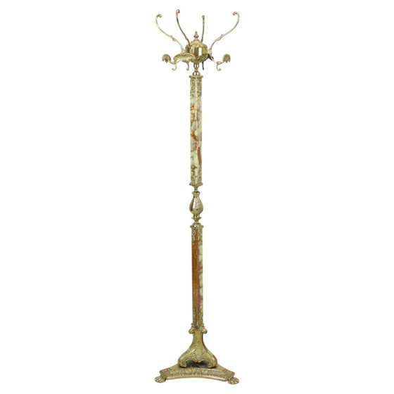 Image 1 of Hollywood Regency Coat Stand Onyx And Brass