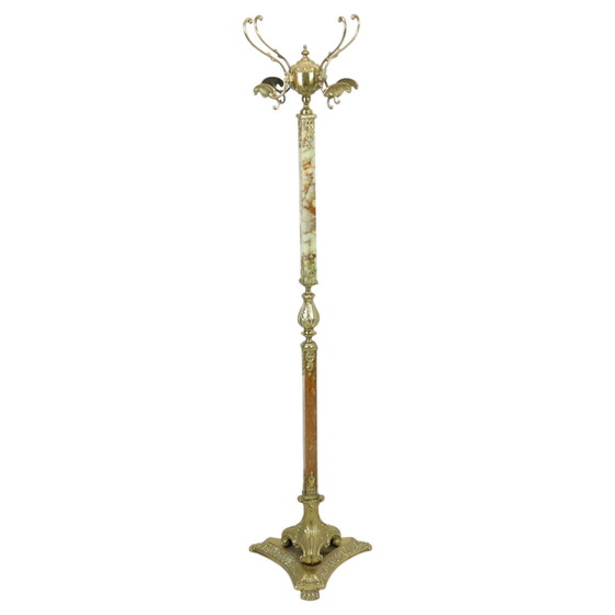 Image 1 of Hollywood Regency Coat Stand Onyx And Brass