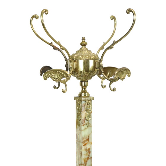 Image 1 of Hollywood Regency Coat Stand Onyx And Brass