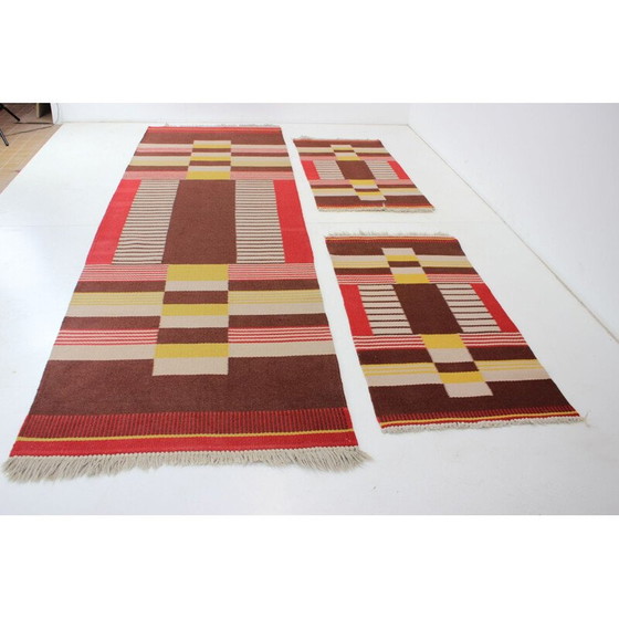 Image 1 of Set of 3 vintage geometric wool rugs by Antonín Kybal, Czechoslovakia 1940