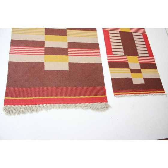 Image 1 of Set of 3 vintage geometric wool rugs by Antonín Kybal, Czechoslovakia 1940