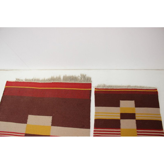 Image 1 of Set of 3 vintage geometric wool rugs by Antonín Kybal, Czechoslovakia 1940
