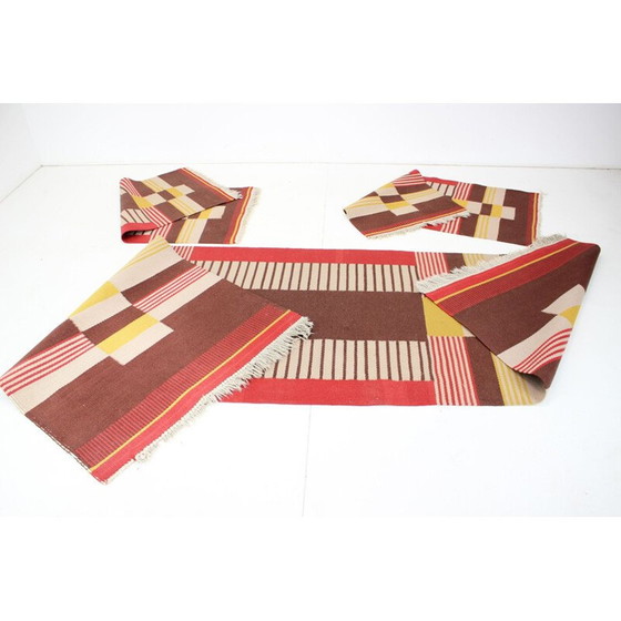 Image 1 of Set of 3 vintage geometric wool rugs by Antonín Kybal, Czechoslovakia 1940