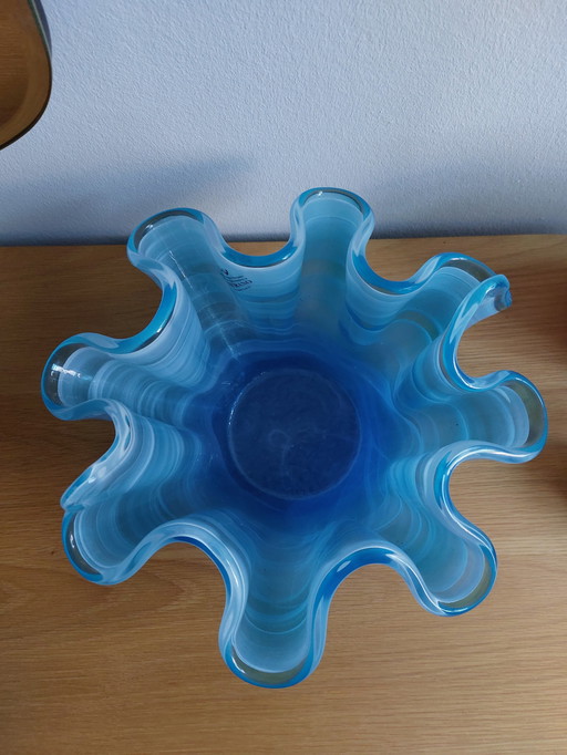 Murano glass bowl Glass bowl blue flower wavy